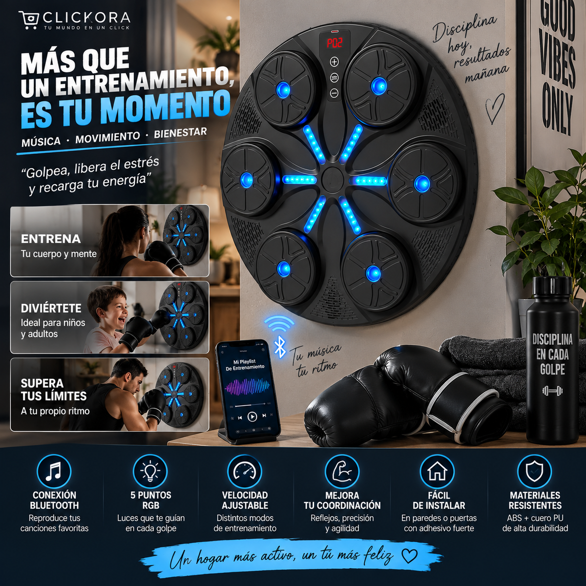 🥊 MÁQUINA DE BOXEO MUSICAL CON BLUETOOTH + GUANTES