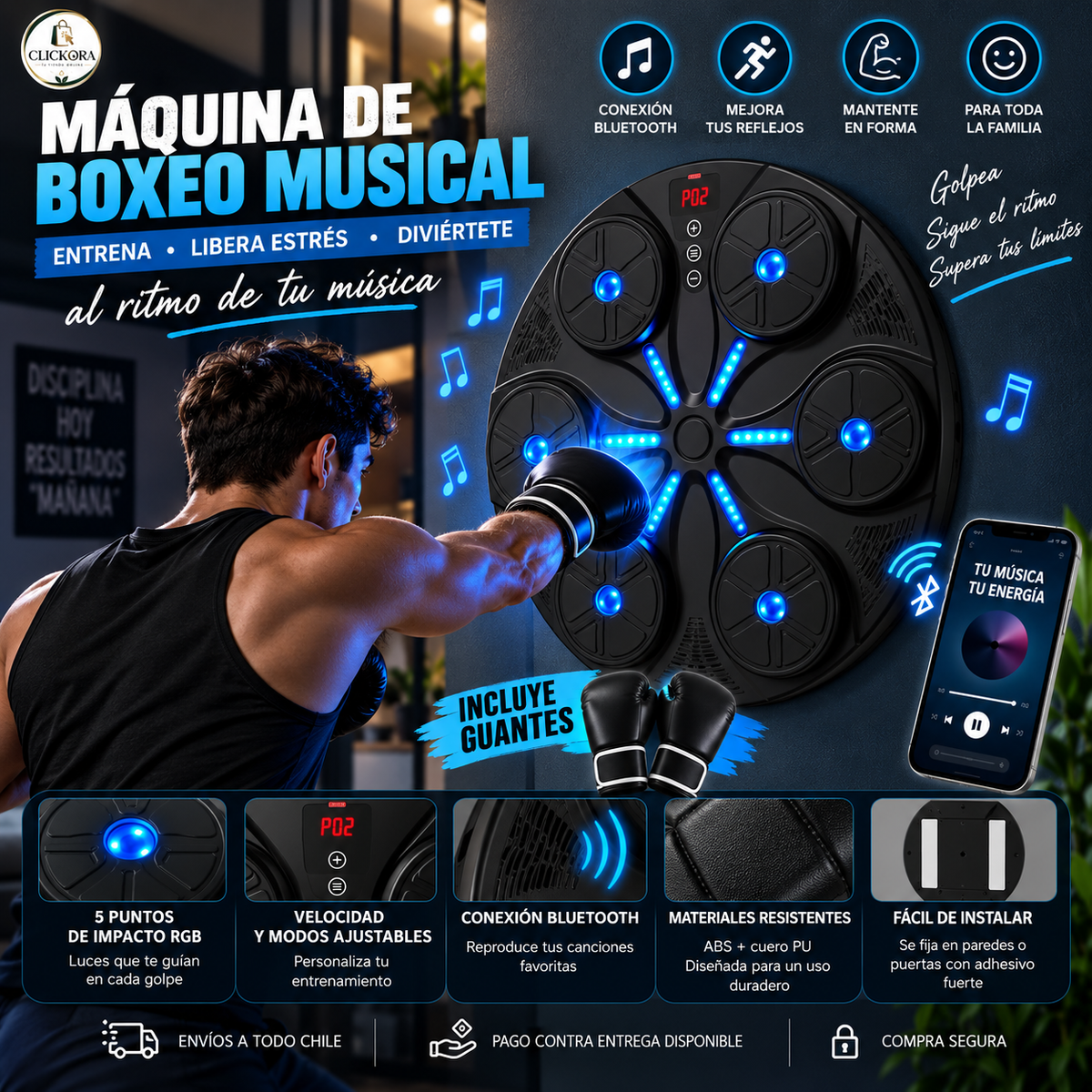 Maquina Boxeo con Bluetooth y guantes