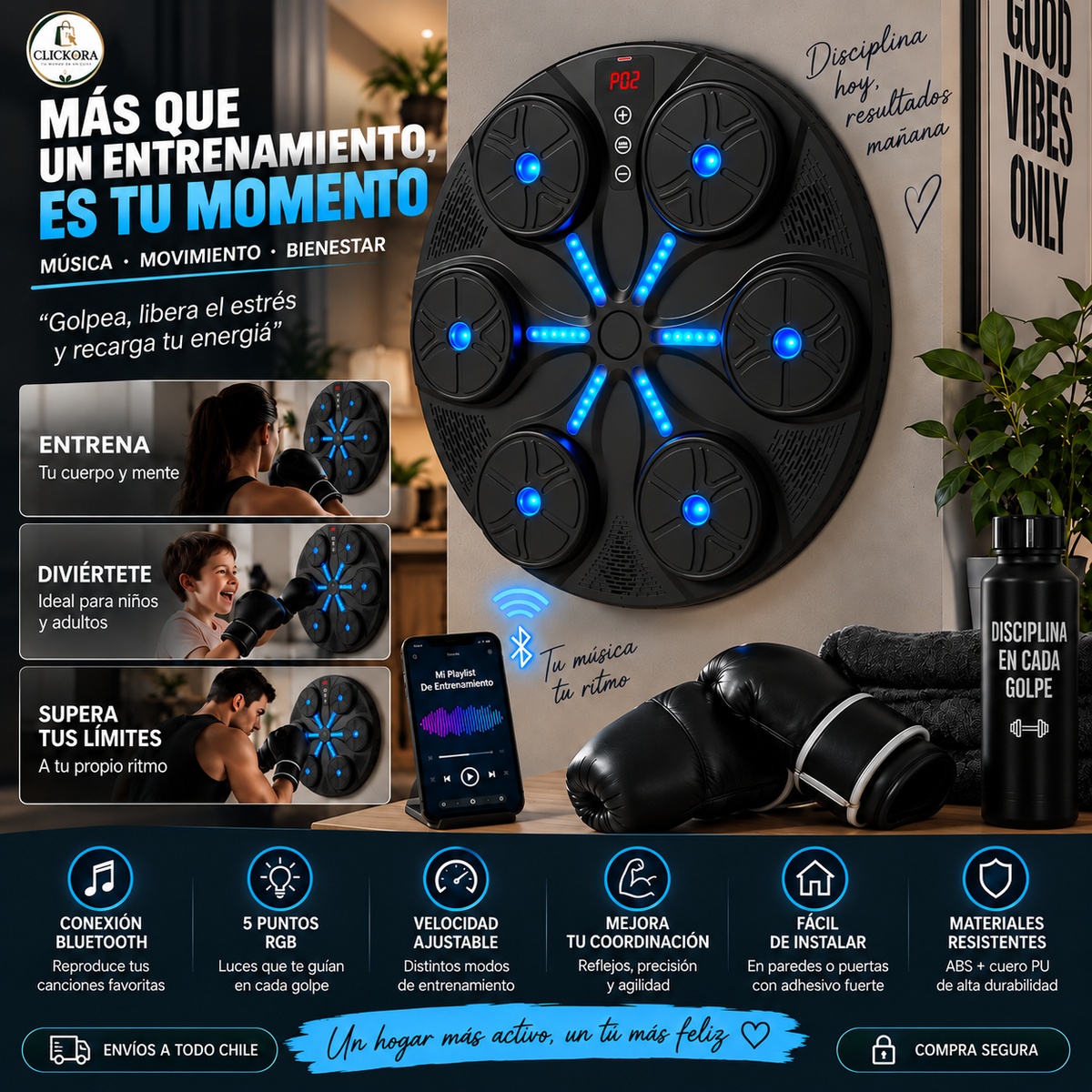 Maquina Boxeo con Bluetooth y guantes