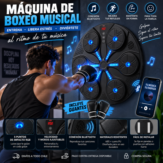 🥊 MÁQUINA DE BOXEO MUSICAL CON BLUETOOTH + GUANTES