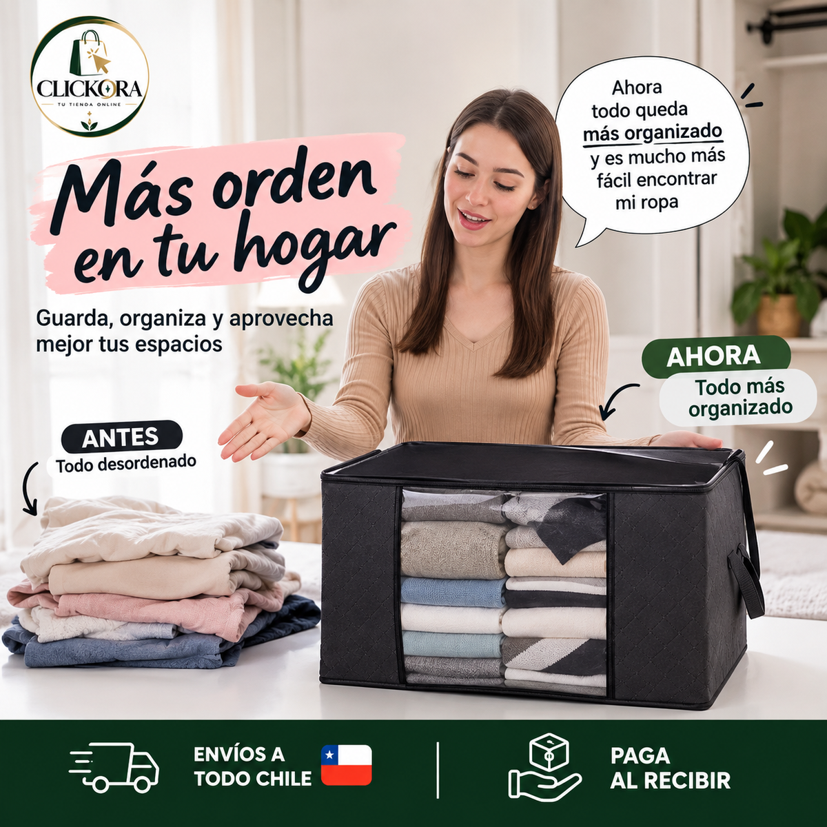 ✨ OrdenBox™ – Set 3 Cajas Organizadoras Plegables con Visor