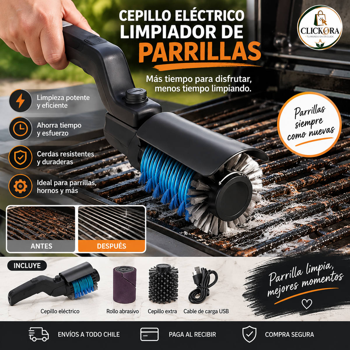 Cepillo eléctrico limpia parrillas 🔥