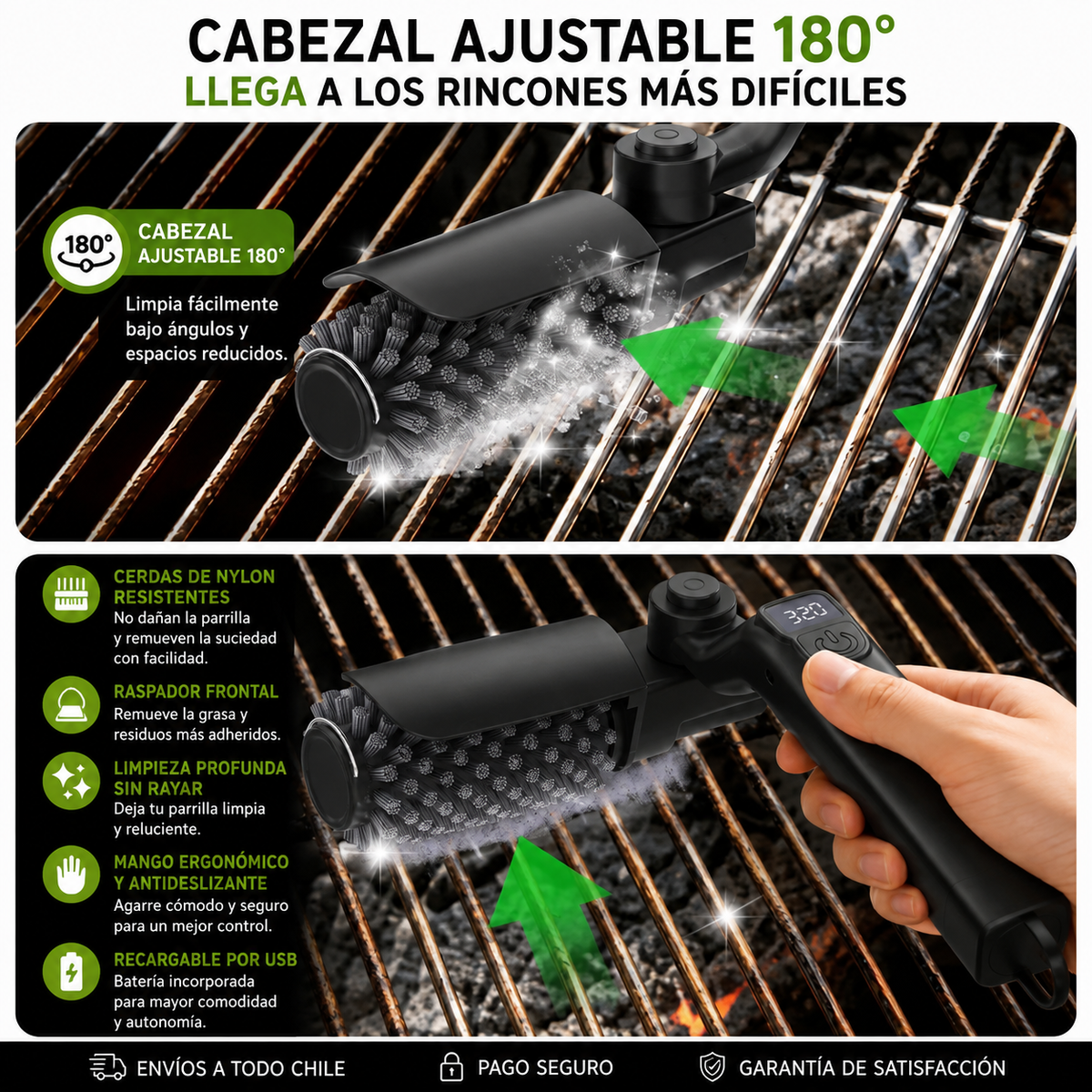 Cepillo eléctrico para parrillas – limpieza potente y rápida 🔥