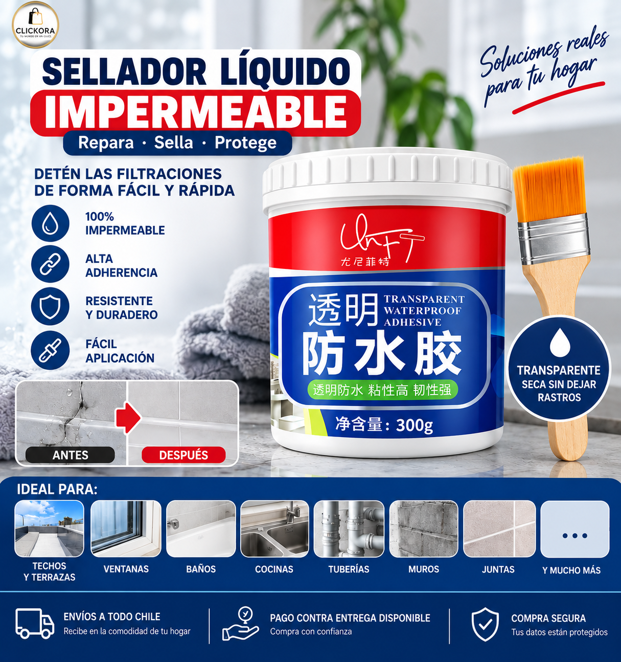 💧 Sellador Líquido Impermeable Transparente + Brocha
