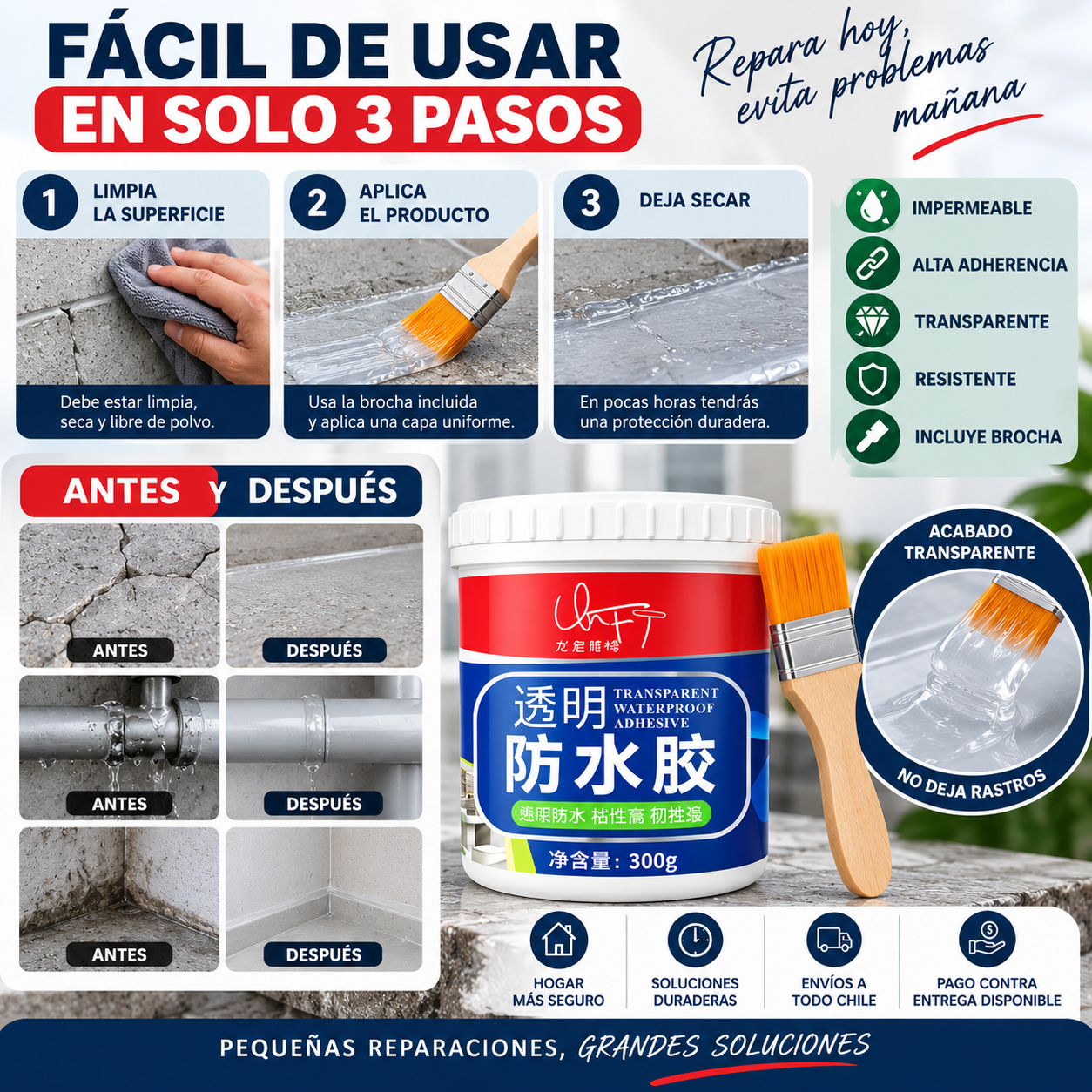 💧 Sellador Líquido Impermeable Transparente + Brocha